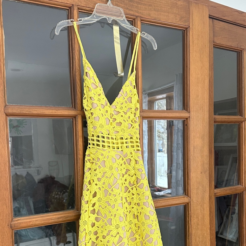 Lovers + Friends Yellow Lace Backless Dress